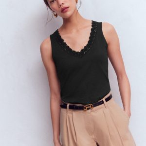 Flora Lace Trim Supersoft Vest-Black Beauty
