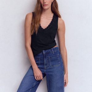 Flora Lace Trim Supersoft Vest-Navy Blazer