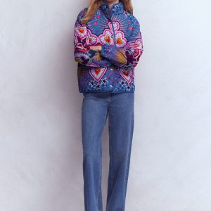 Printed Quilted Jacket-Multi. Conversational