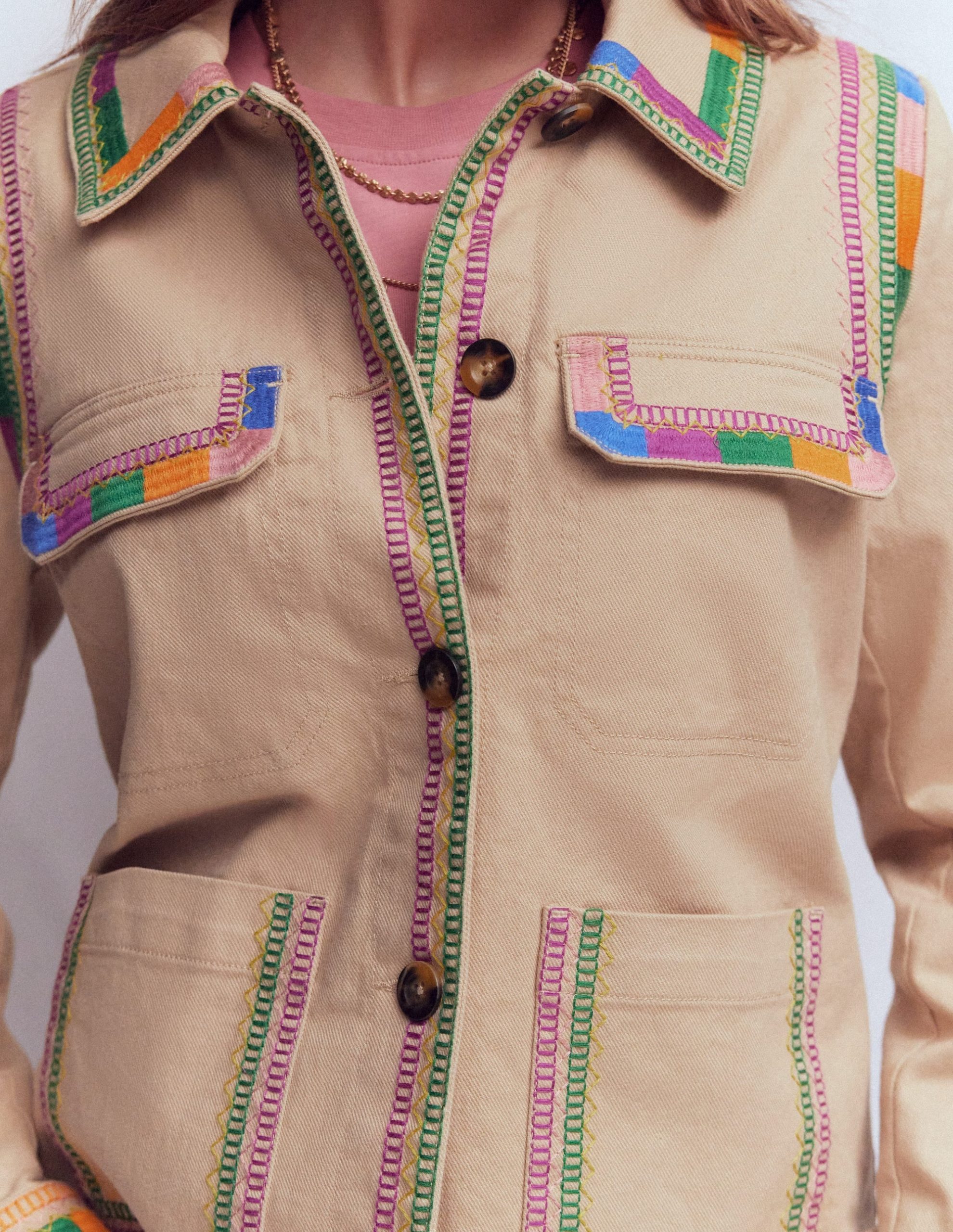 Embroidered Utility Jacket-Camel - Image 2