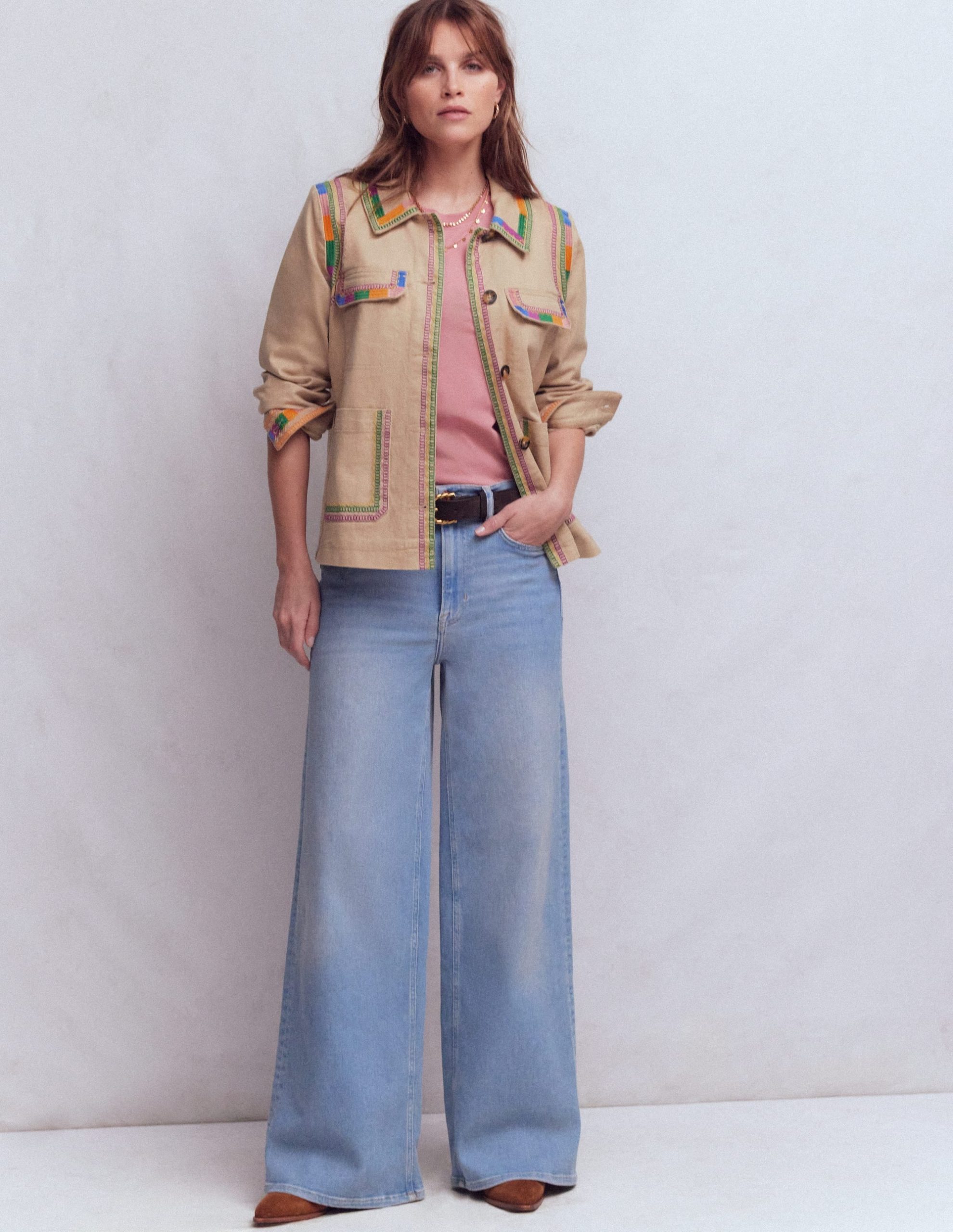 Embroidered Utility Jacket-Camel - Image 4