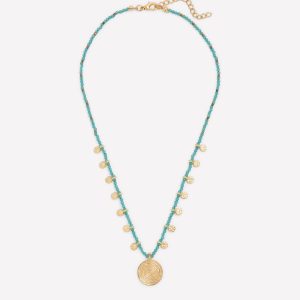 Short Bead Strand Necklace-Blue