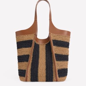 Straw Tote-Navy/Natural Stripe