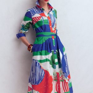 Alexa Long Sleeve Midi Dress-Multi Abstract Valley