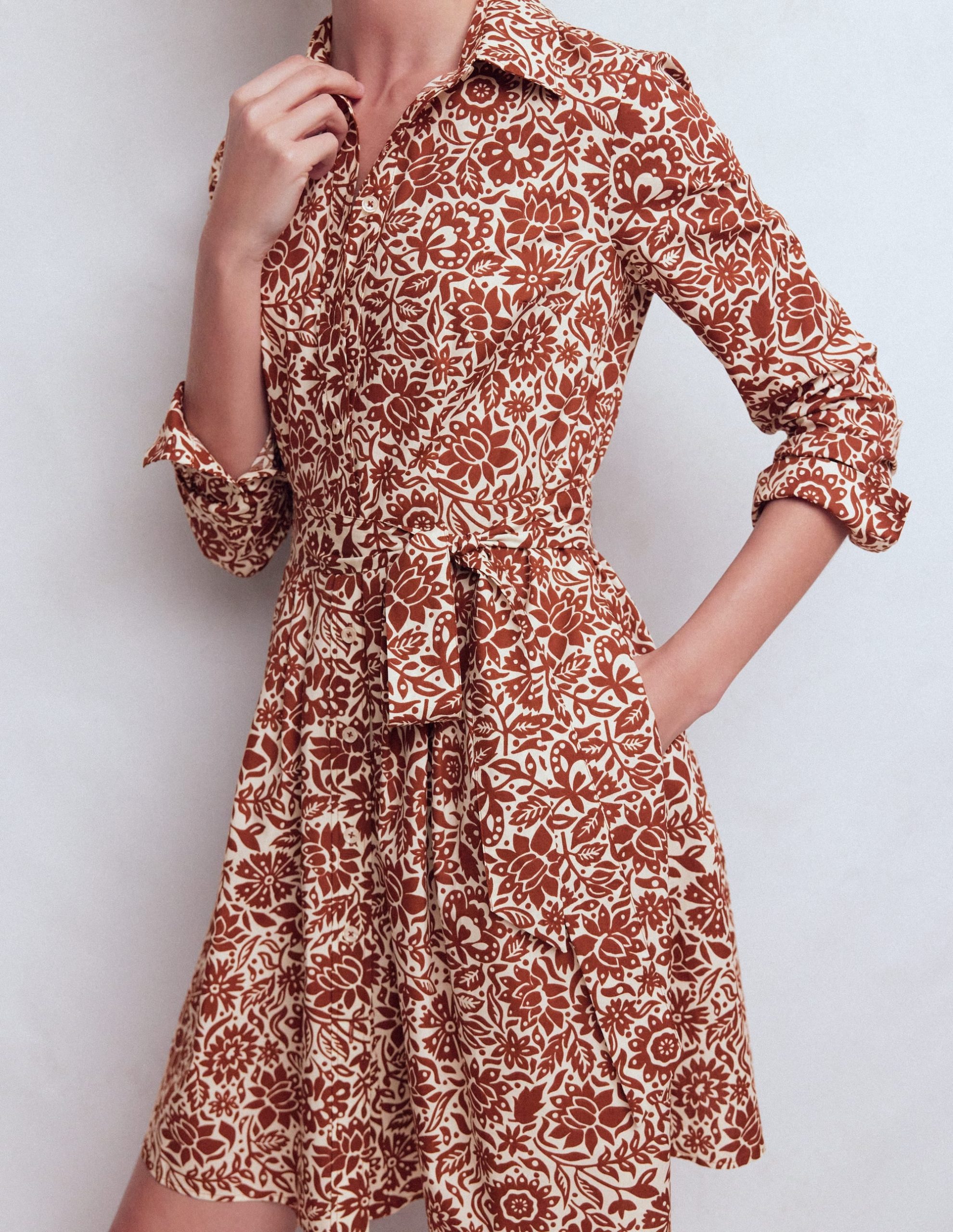 Alexa Long Sleeve Short Dress-Brown. Meadow Scatter - Image 3
