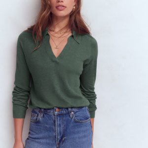 Agnes Collared Linen Jumper-Green Jasper
