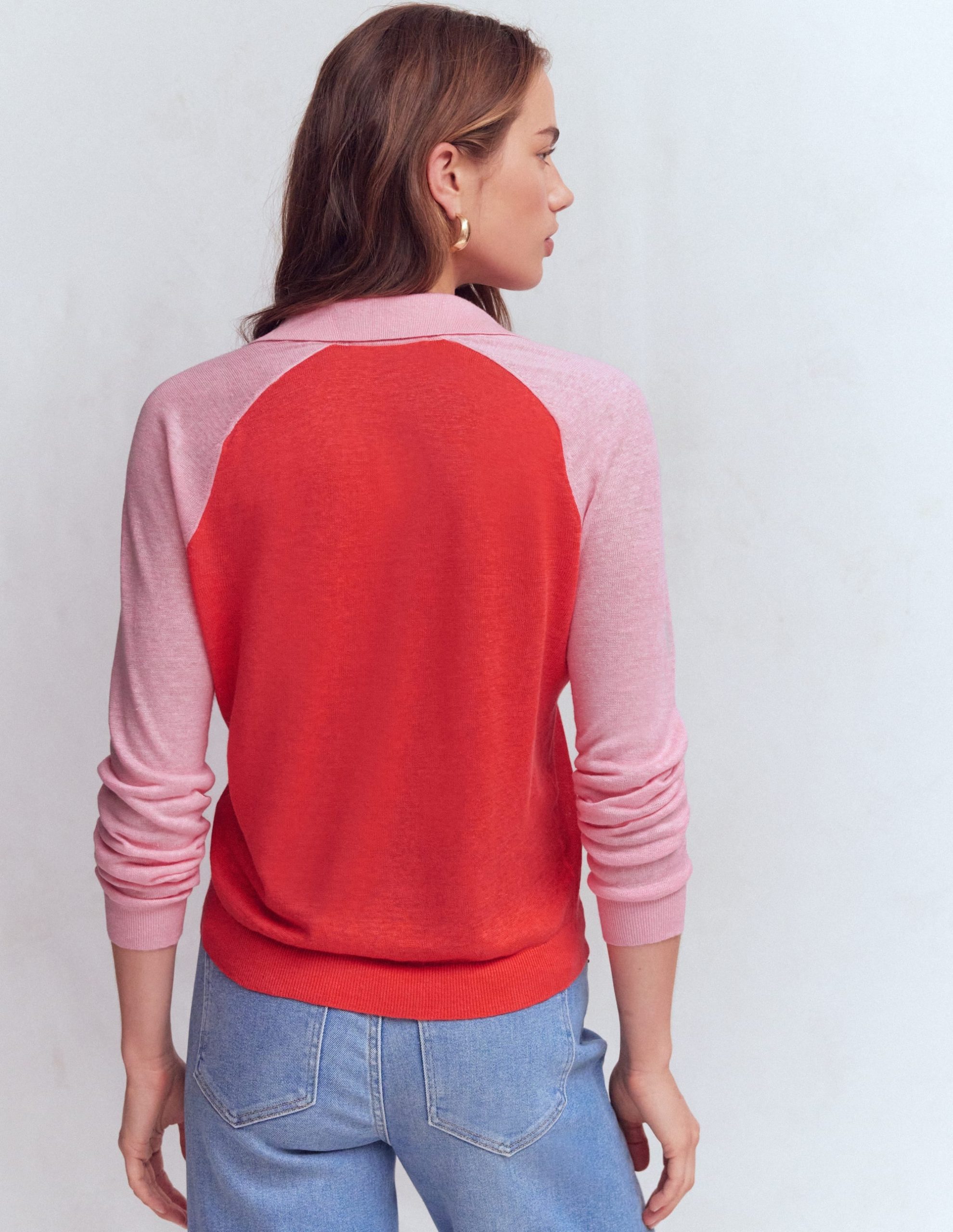 Agnes Collared Linen Jumper-Sunkissed Coral / Formica Pink - Image 3
