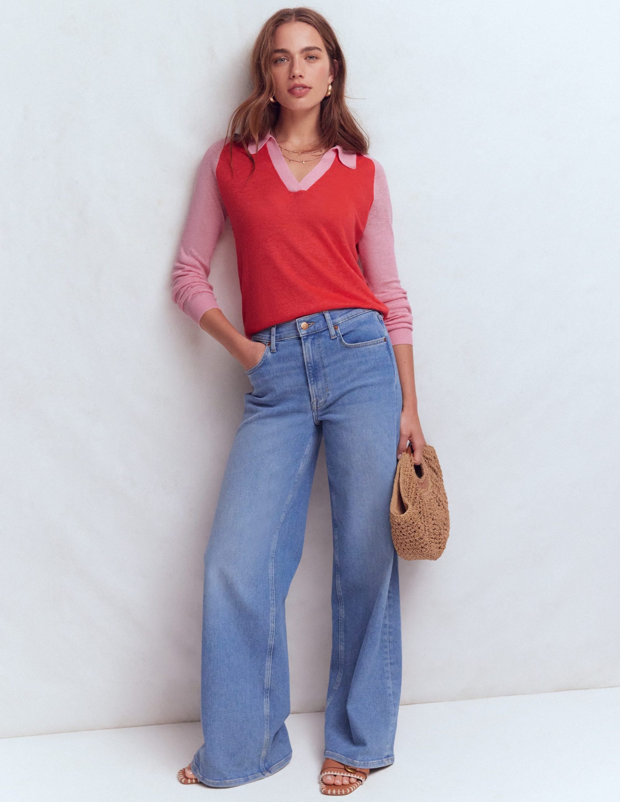 Agnes Collared Linen Jumper-Sunkissed Coral / Formica Pink - Image 4