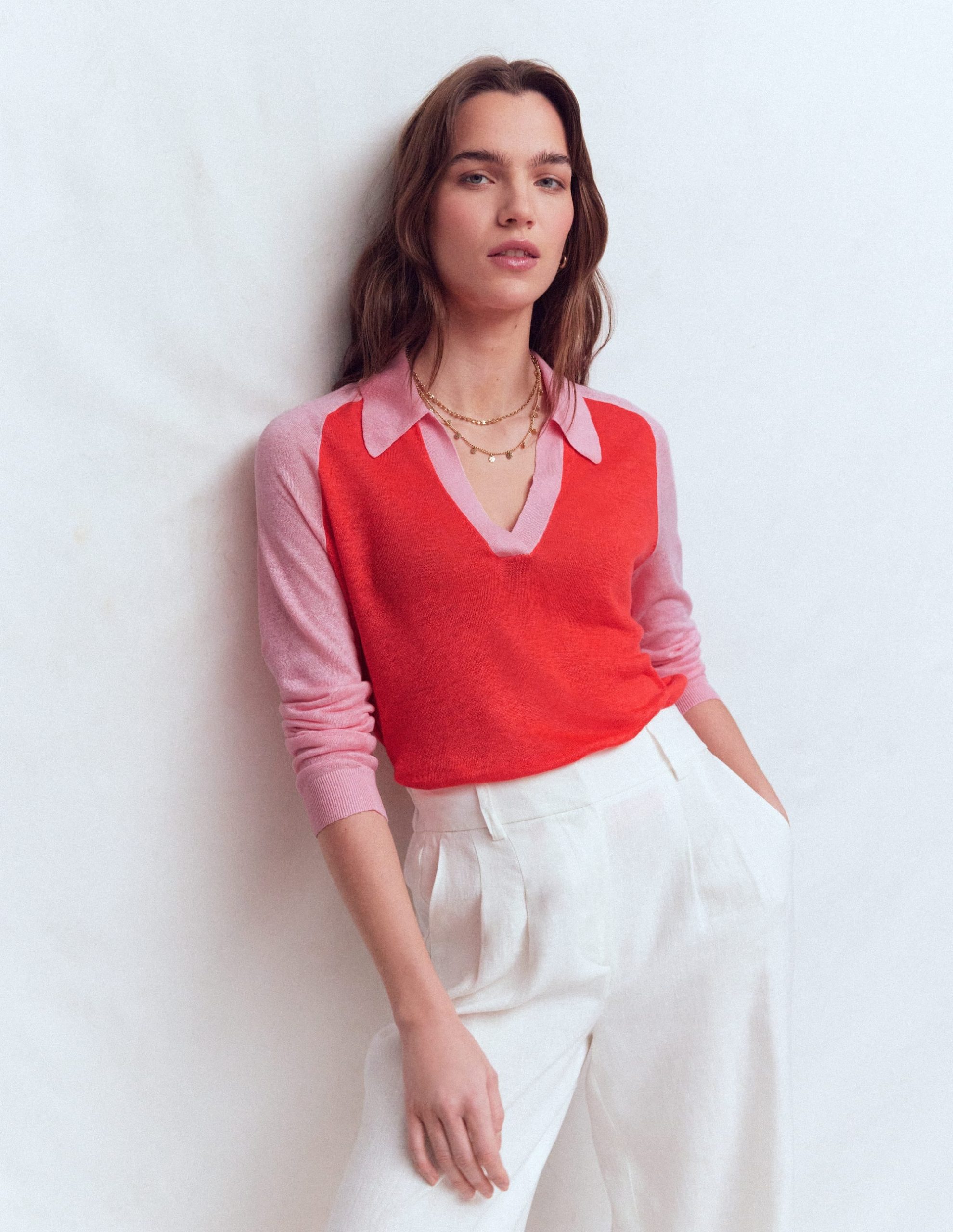 Agnes Collared Linen Jumper-Sunkissed Coral / Formica Pink - Image 5