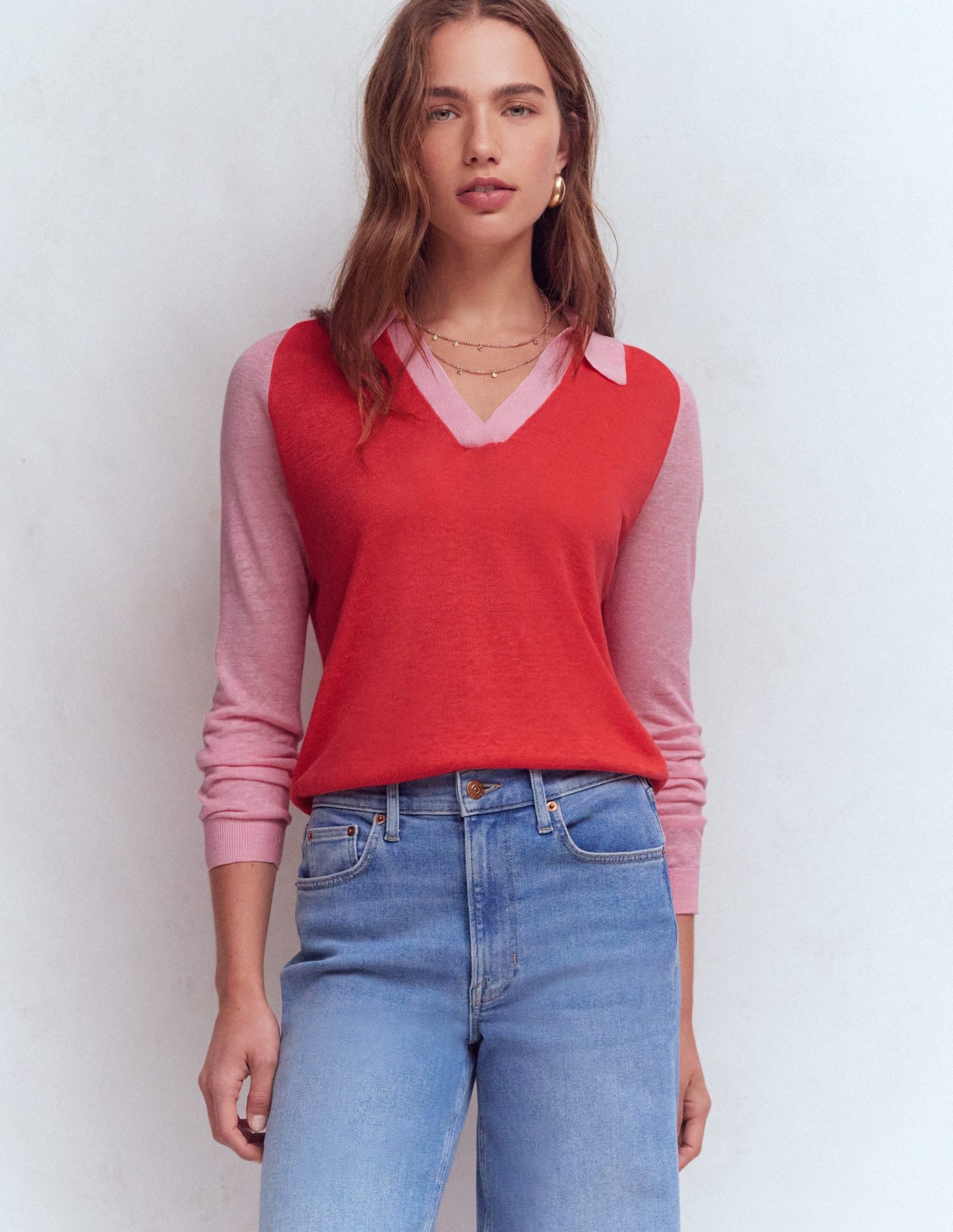 Agnes Collared Linen Jumper-Sunkissed Coral / Formica Pink - Image 6