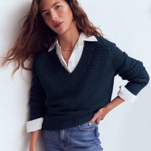Maeve Textured Cotton Jumper-Navy
