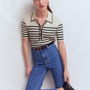 Liz Henley T-Shirt-Ivory. Navy