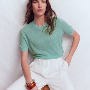 Agnes Linen T-Shirt-Seamist Blue