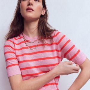 Agnes Linen T-Shirt-Sunkissed Coral / Formica Pink