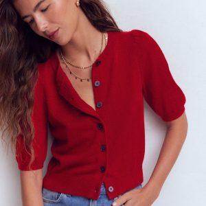 Cropped Cashmere Cardigan-Ash Red