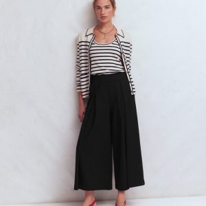 Single Pleat Ponte Culotte-Black