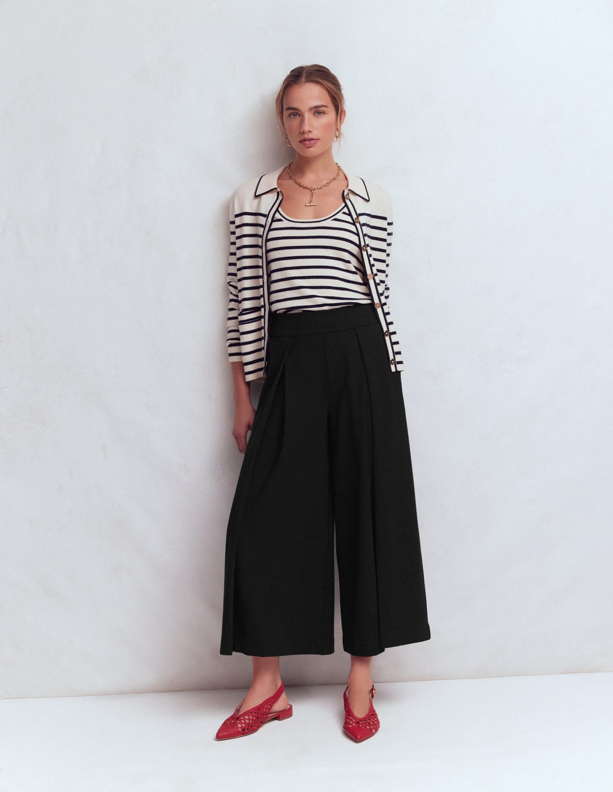 Single Pleat Ponte Culotte-Black