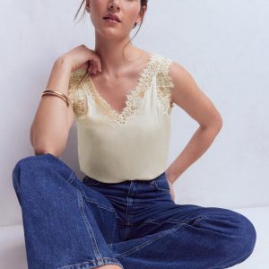 Silk-blend Lace Trim Cami Top-Ivory