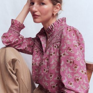Esme Smocked Detail Frill Top-Orchid Purple. Dainty Blooms