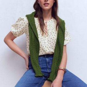 Mya Short Sleeve Smocked Shirt-Papyrus. Painted Dot