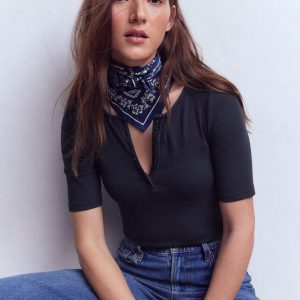Short Sleeve Rib Henley-Navy
