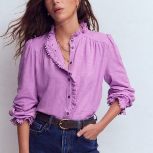 Emily Pom Detail Ruffle Shirt-Chalky Violet